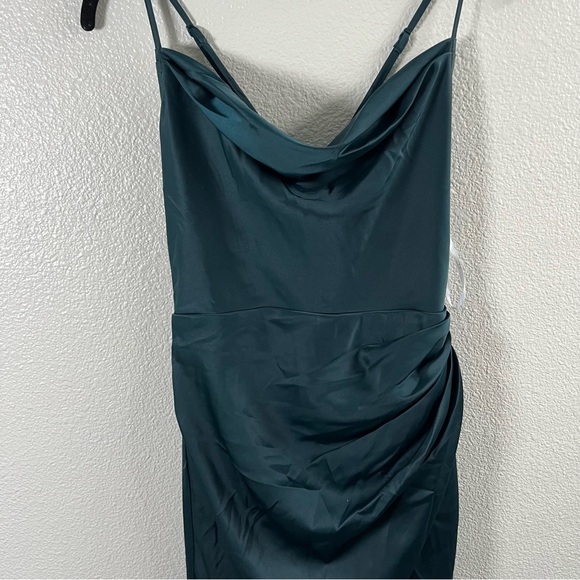 Lulus Moments of Beauty Dark Teal Satin Cowl Neck Tulip Maxi Dress Small - Picture 6 of 11